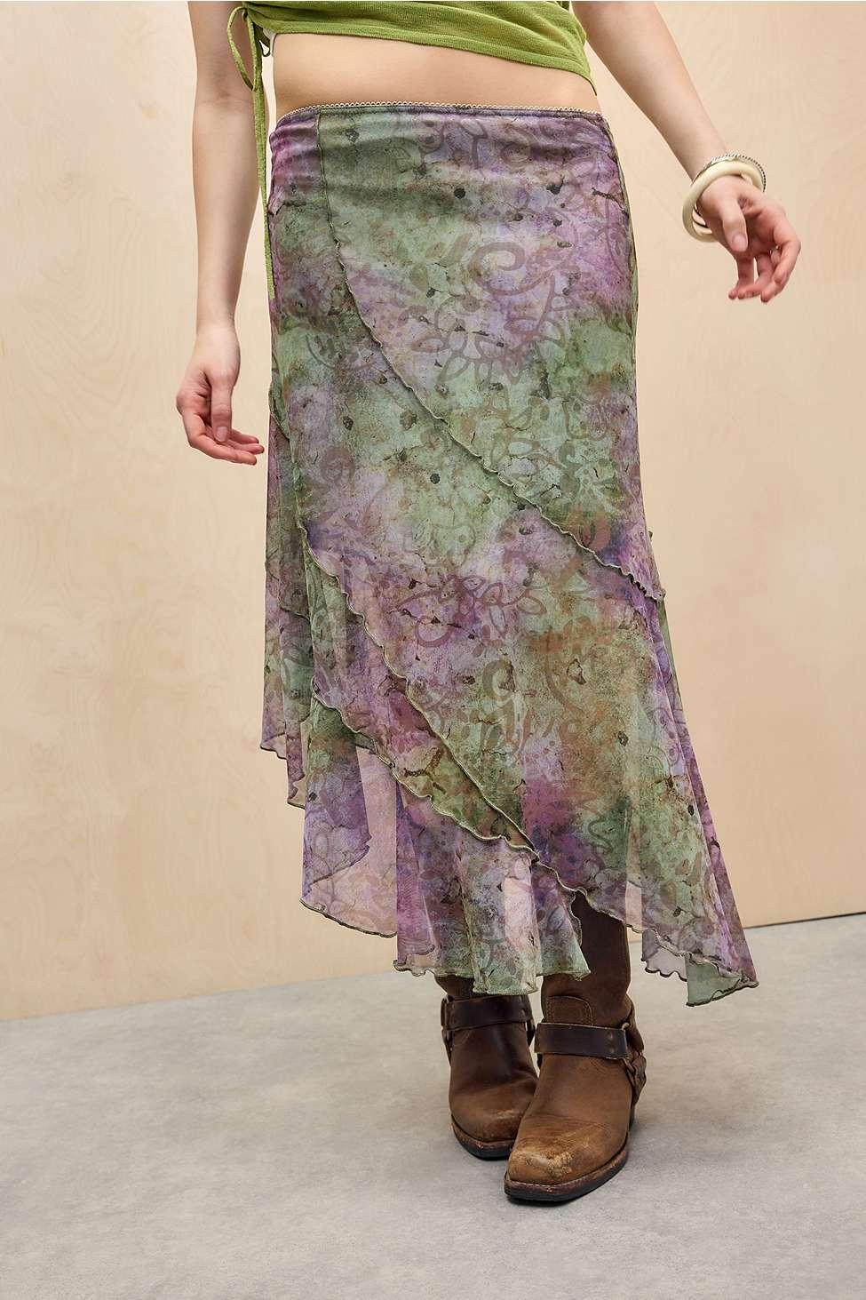 Urban Outfitters Green Floral Maxi Skirt Floral Mesh Long Skirt