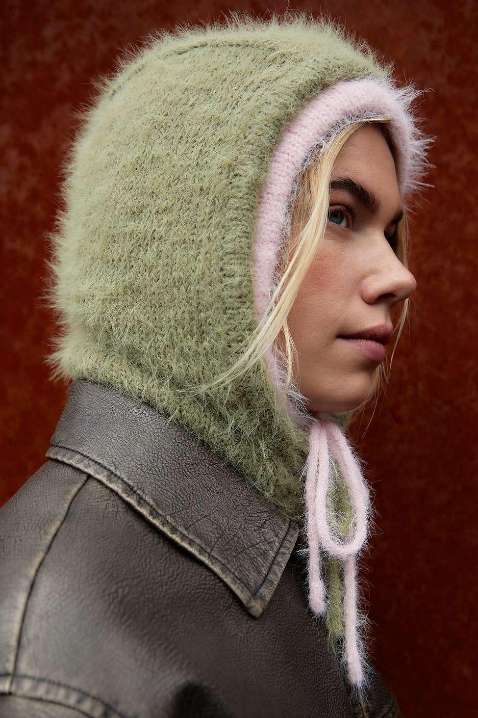 Urban Outfitters Moss Green Wool Blend Knit Bonnet | Cozy Tie Hood UO Green Knit Hood | Urban Outfitters UK main image 4