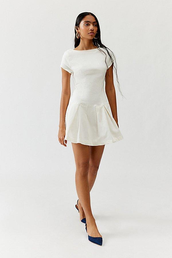 Urban Outfitters Uo Bryan Bow-Back Pleated Drop Waist Denim Mini Dress in White