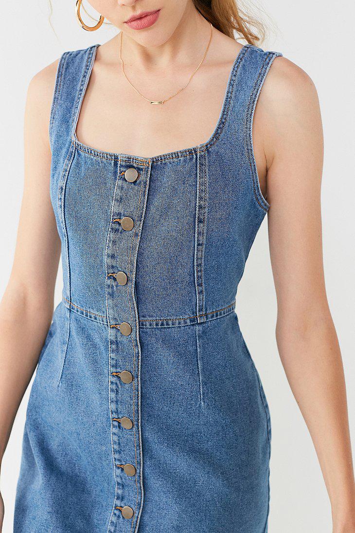 Urban Outfitters Uo Button-down Denim Mini Dress in Blue | Lyst