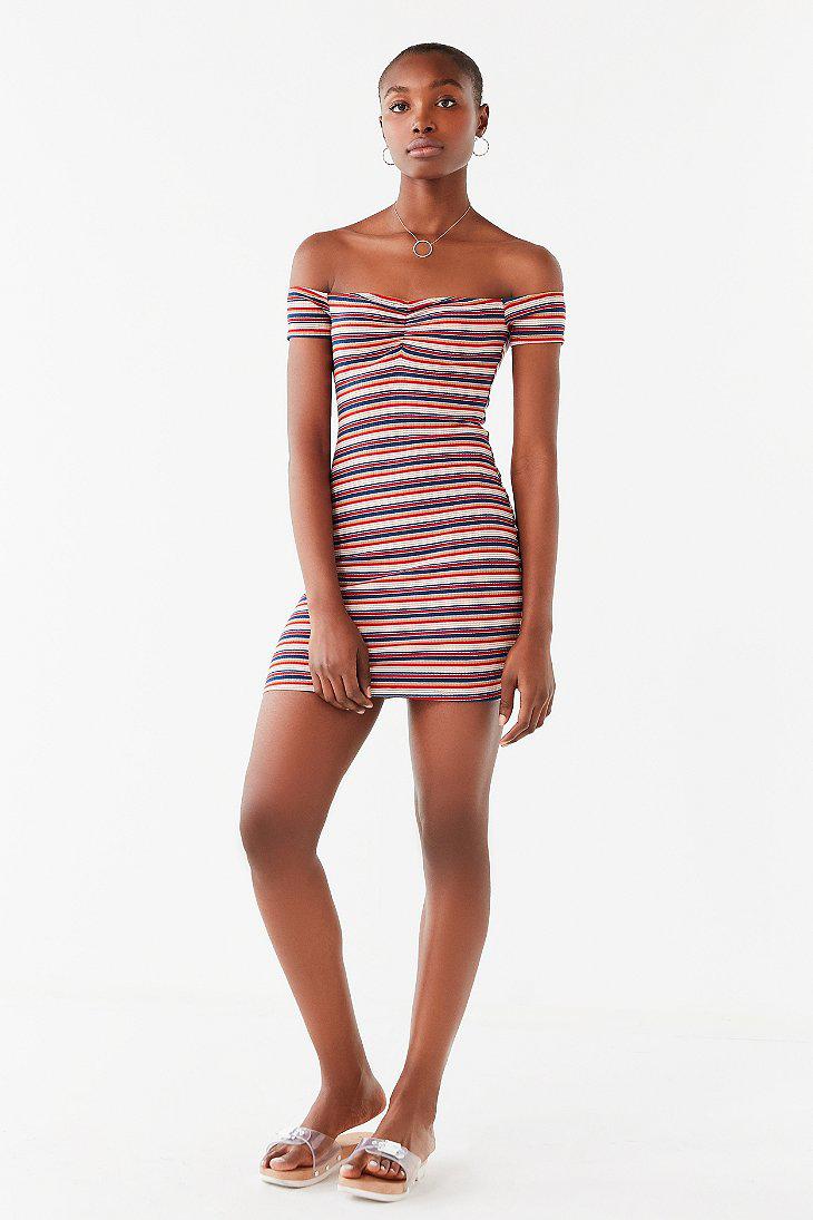 Urban Outfitters Uo Off-the-shoulder Striped Bodycon Dress in Blue | Lyst