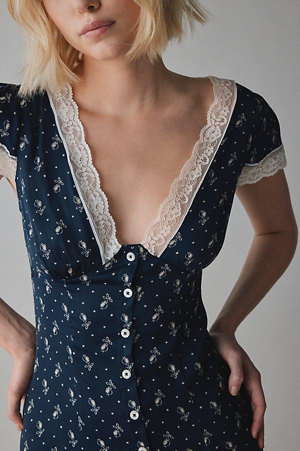 Kimchi Blue Faye Lace Trim Button-Down Midi Dress in Blue | Lyst