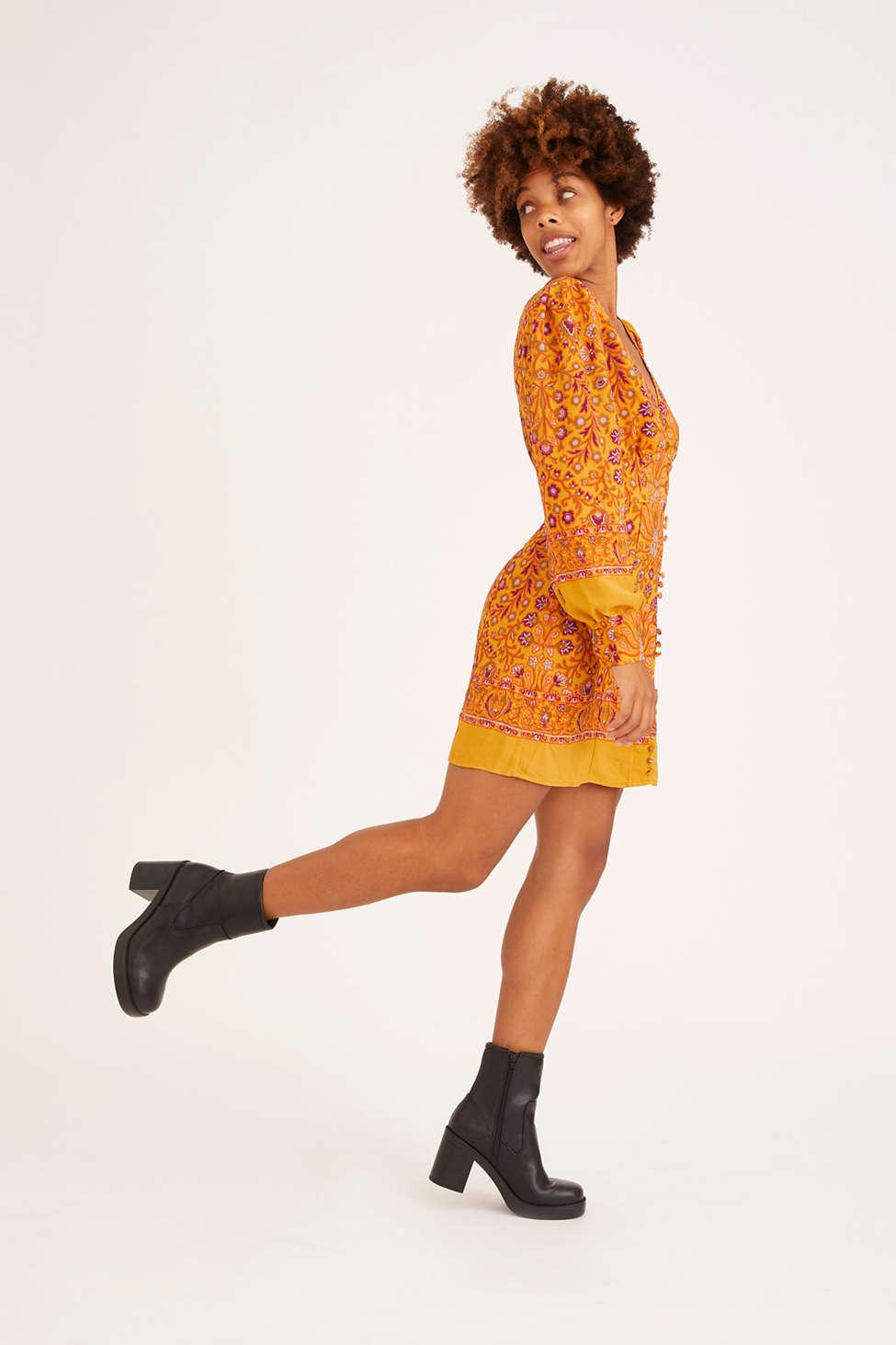 Urban Outfitters Uo Michelle Plunging Long Sleeve Mini Dress in Orange |  Lyst