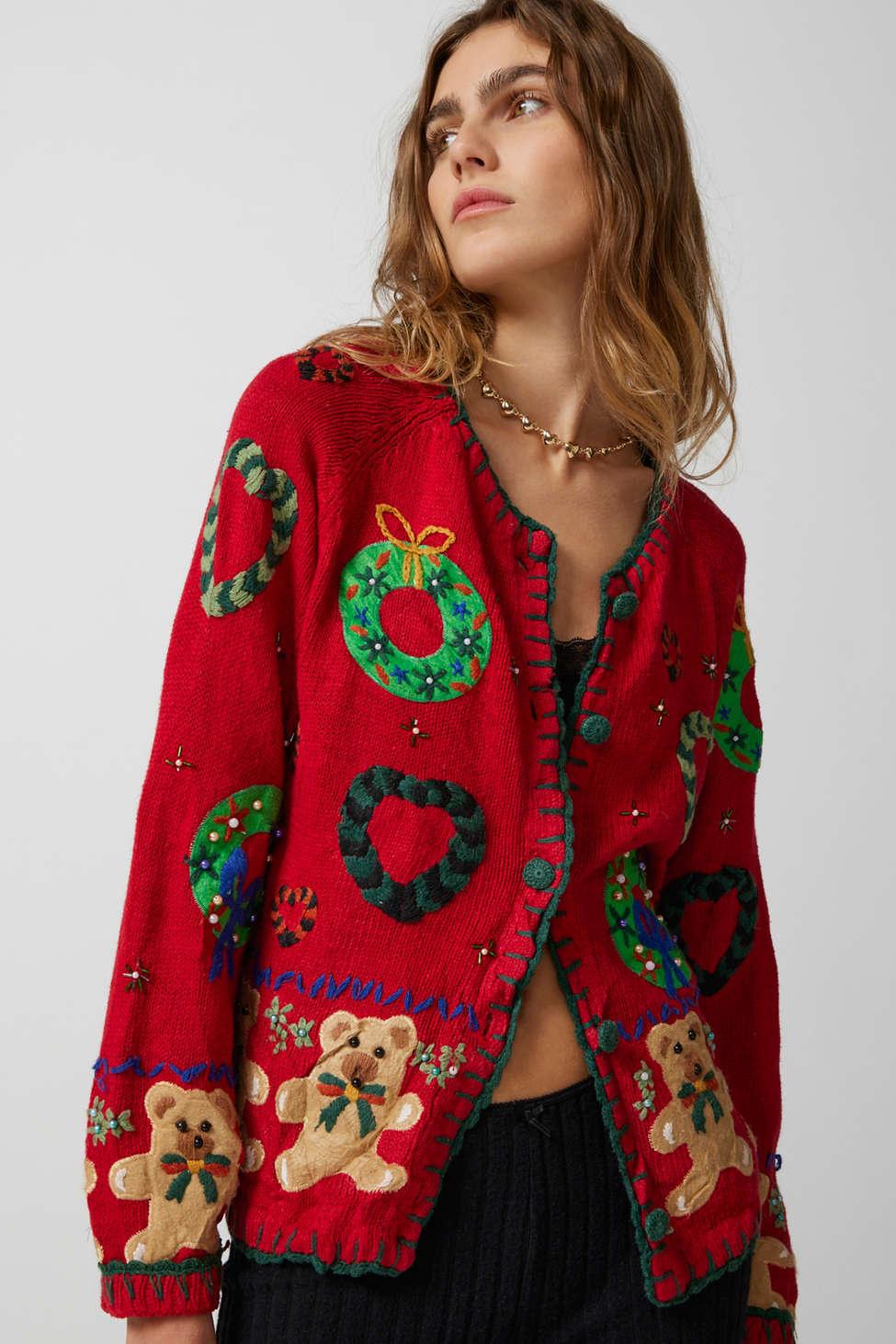 Urban Renewal Vintage Holiday Cardigan In Red,at Urban Outfitters | Lyst