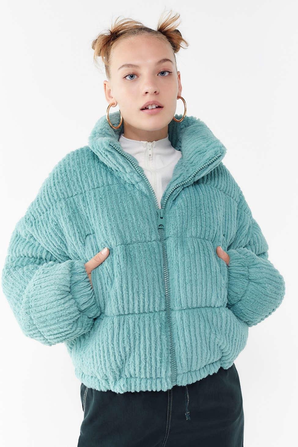 Urban Outfitters Uo Blue Corduroy Cropped Puffer Jacket - Lyst