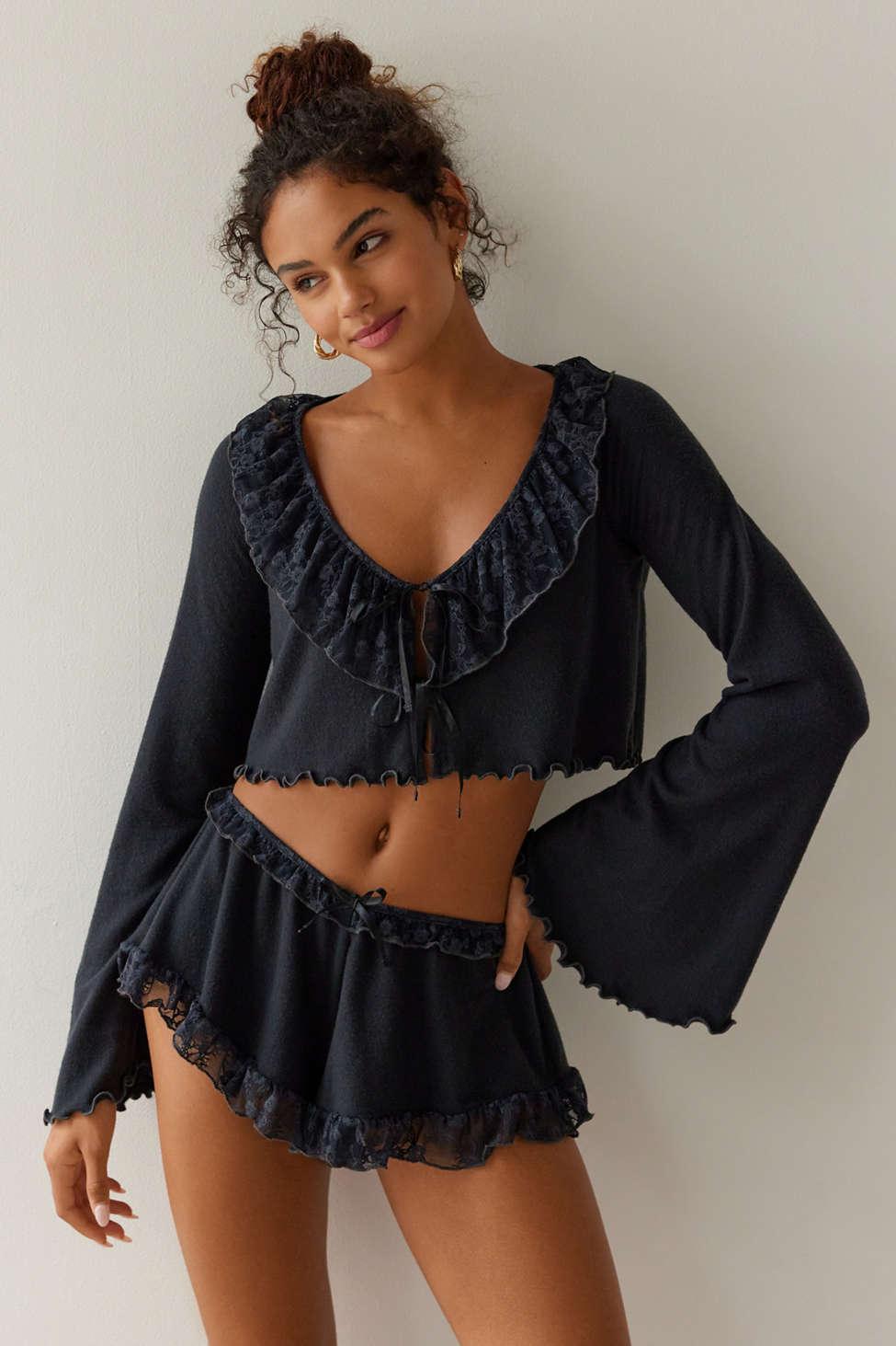 Out From Under Paisley Cozy Lace-trim Top & Short Set In Black,at Urban  Outfitters