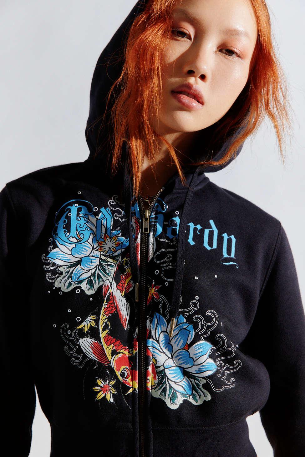 Ed Hardy Lotus Hooded Zip-up Jacket In Black,at Urban Outfitters in Blue |  Lyst