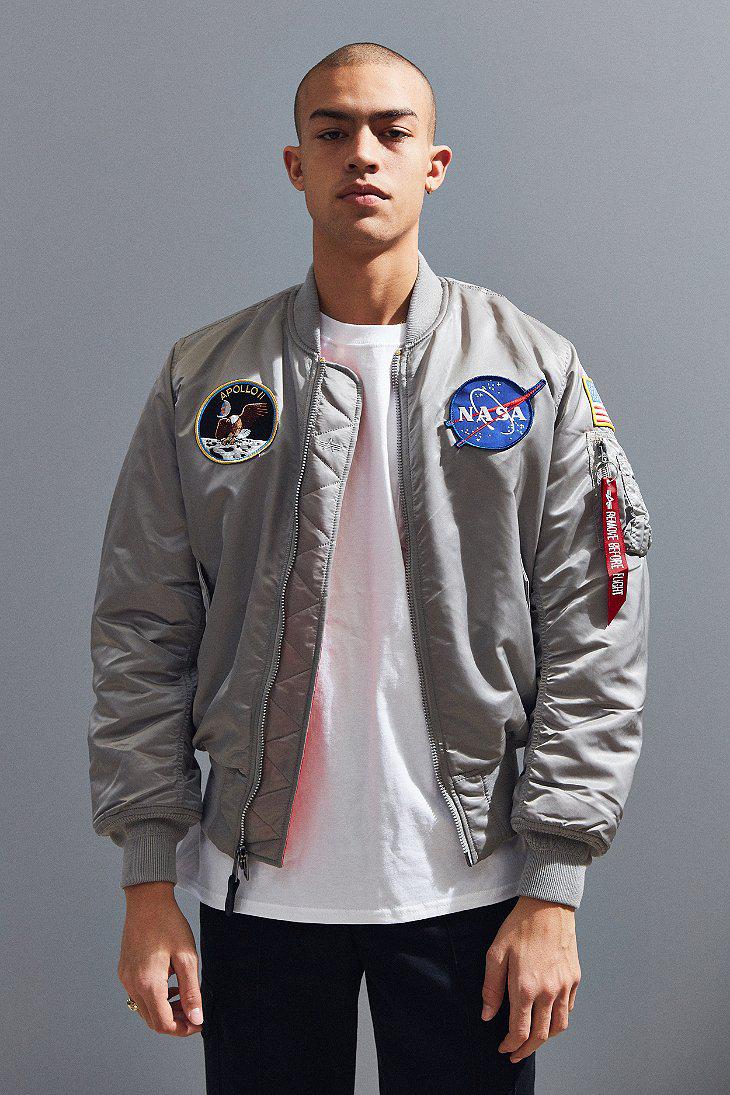 Alpha Industries Satin Alpha Industries Apollo Ma-1 Bomber Jacket in Grey  (Gray) for Men | Lyst