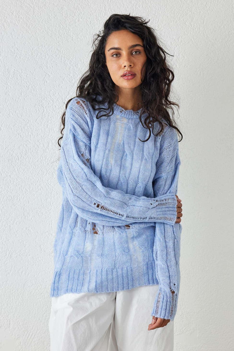 Urban Outfitters Uo Laddered Cable Knit Sweater in Blue Lyst Canada