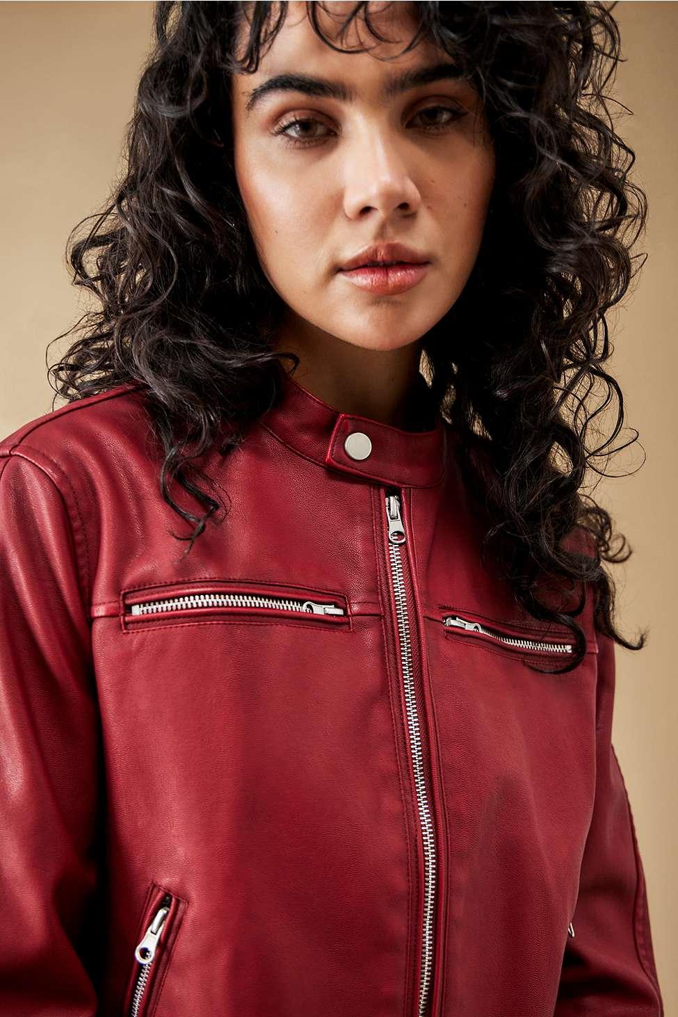 Red faux 2024 leather jacket