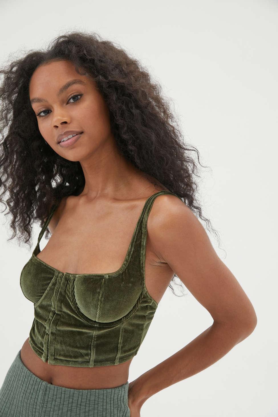 Out From Under Anastasia Ribbed Velvet Bustier Top in Green