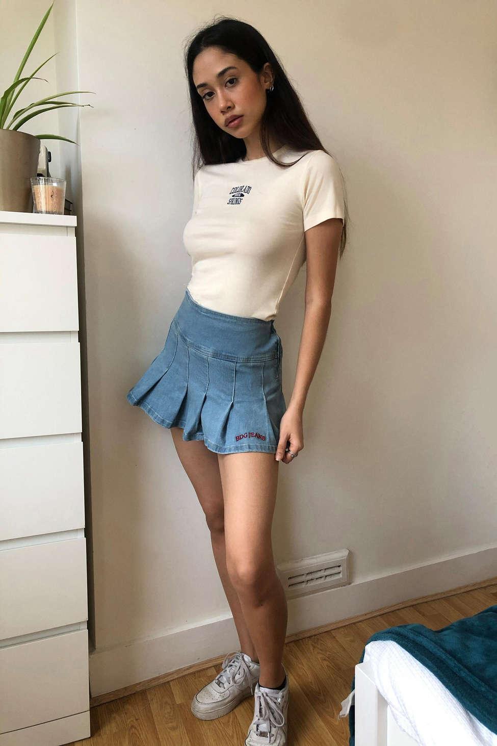 BDG 00s Denim Kilt Skirt in Light Blue 