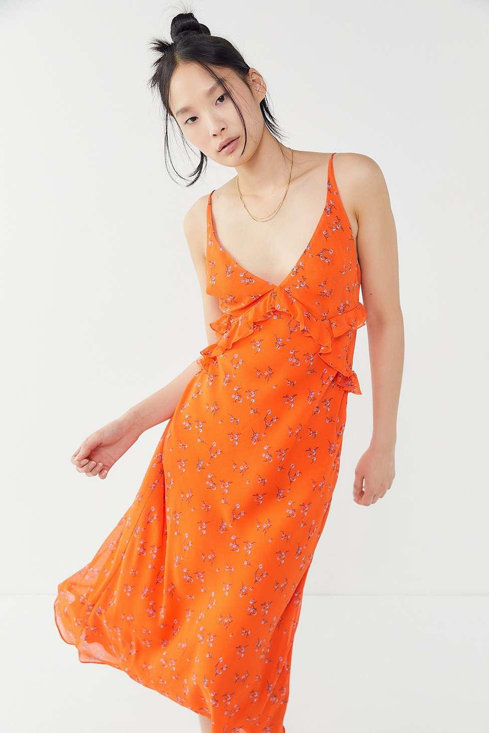 urban outfitters orange floral dress