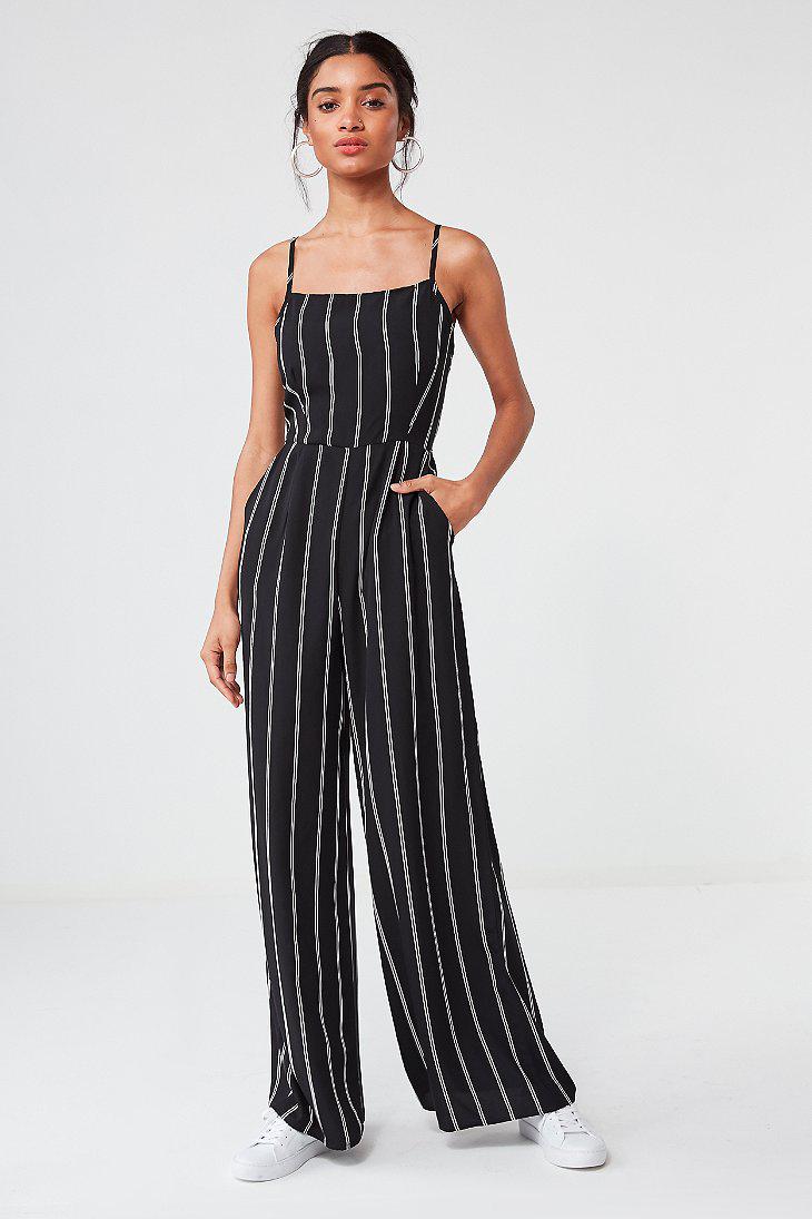 Urban Outfitters Uo Striped Wide-leg Jumpsuit in Black | Lyst