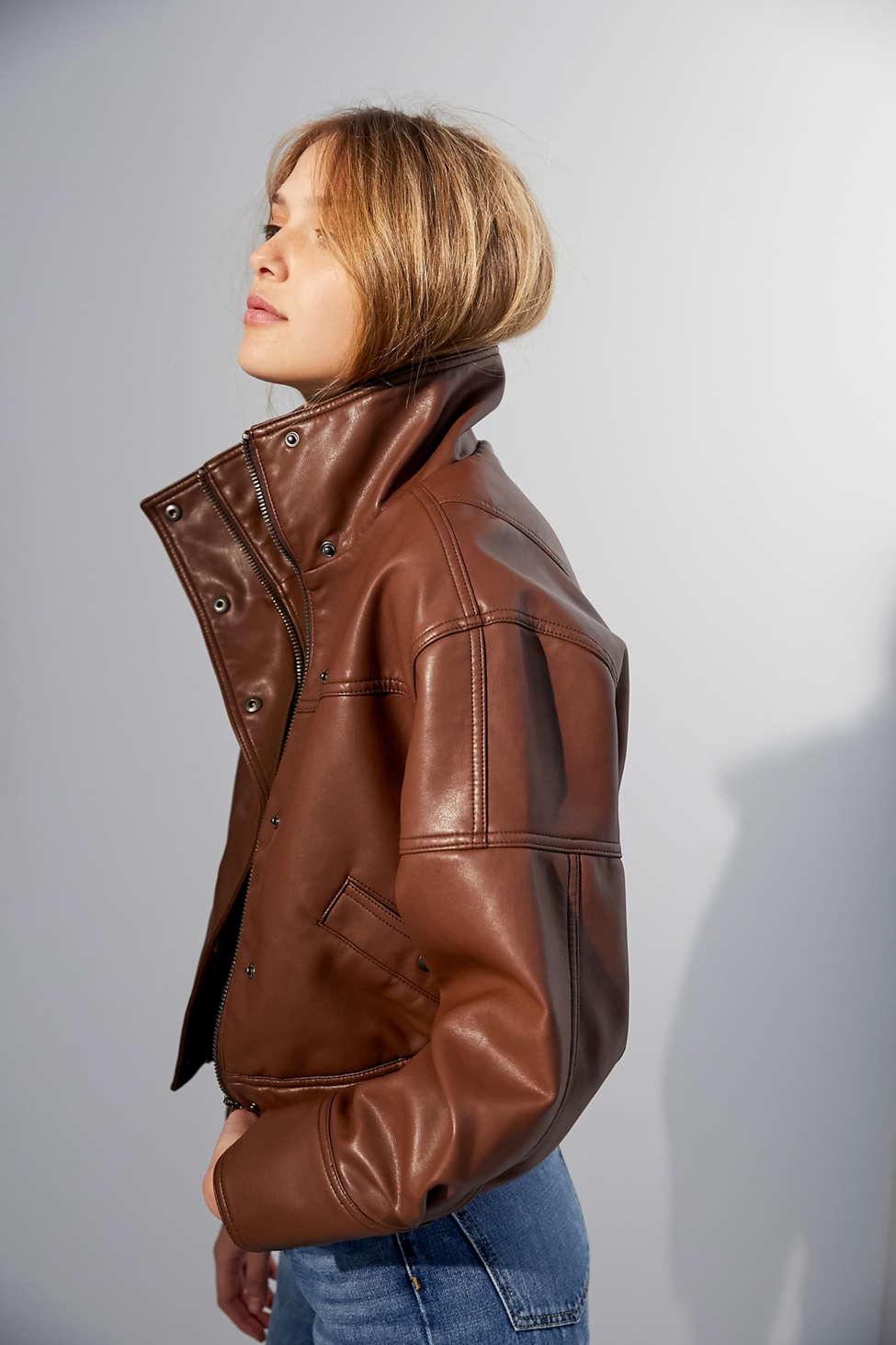Urban Outfitters Uo Leather Jacket in Brown | Lyst