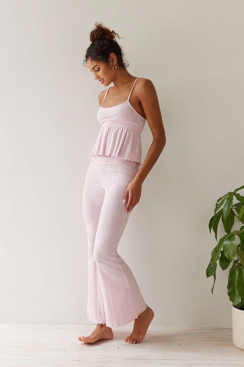 Out From Under Sweet Dreams Pointelle Flare Pant In Pink,at Urban