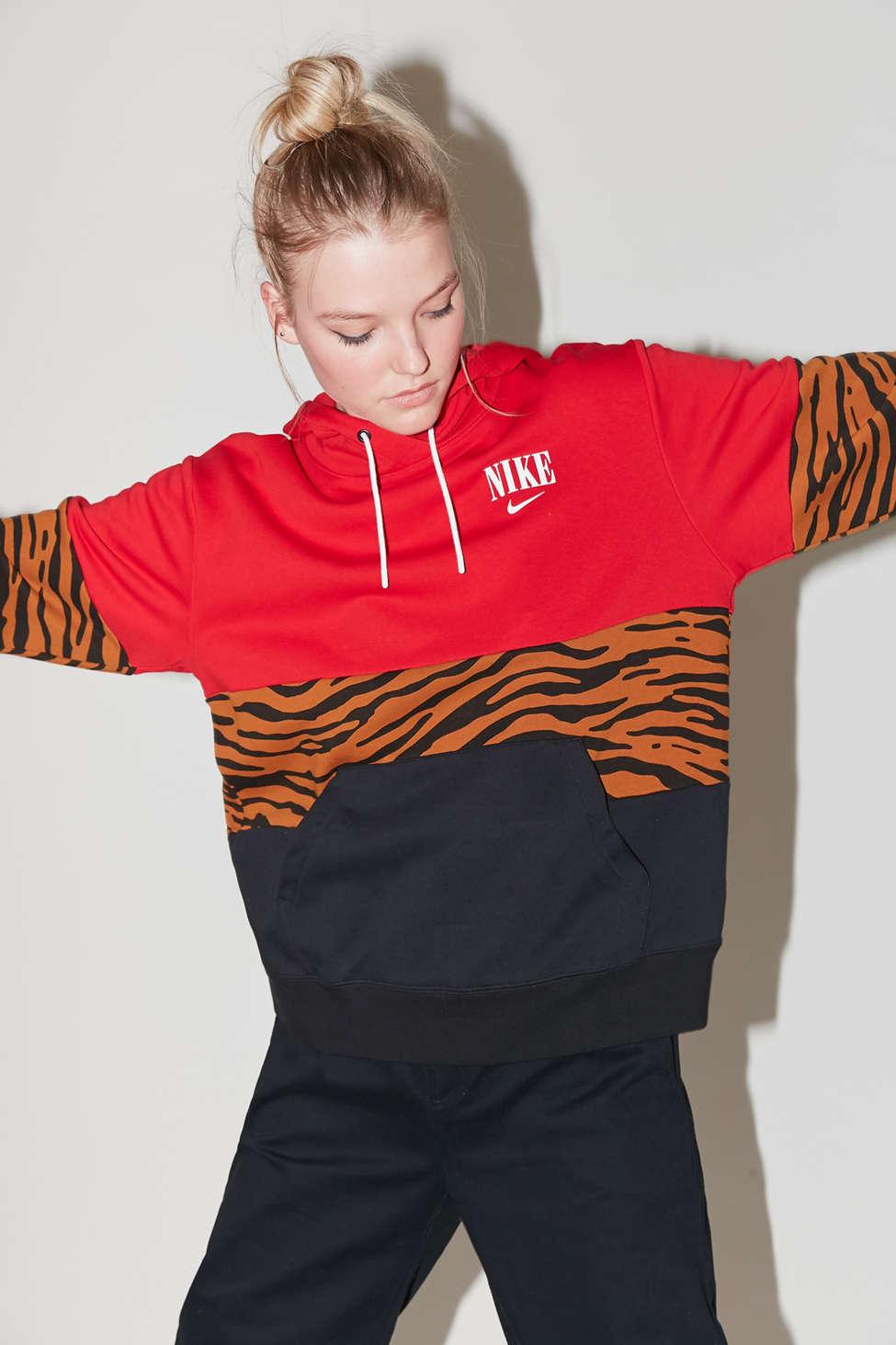 Nike Colorblock Animal Print Hoodie Sweatshirt in Red - Lyst