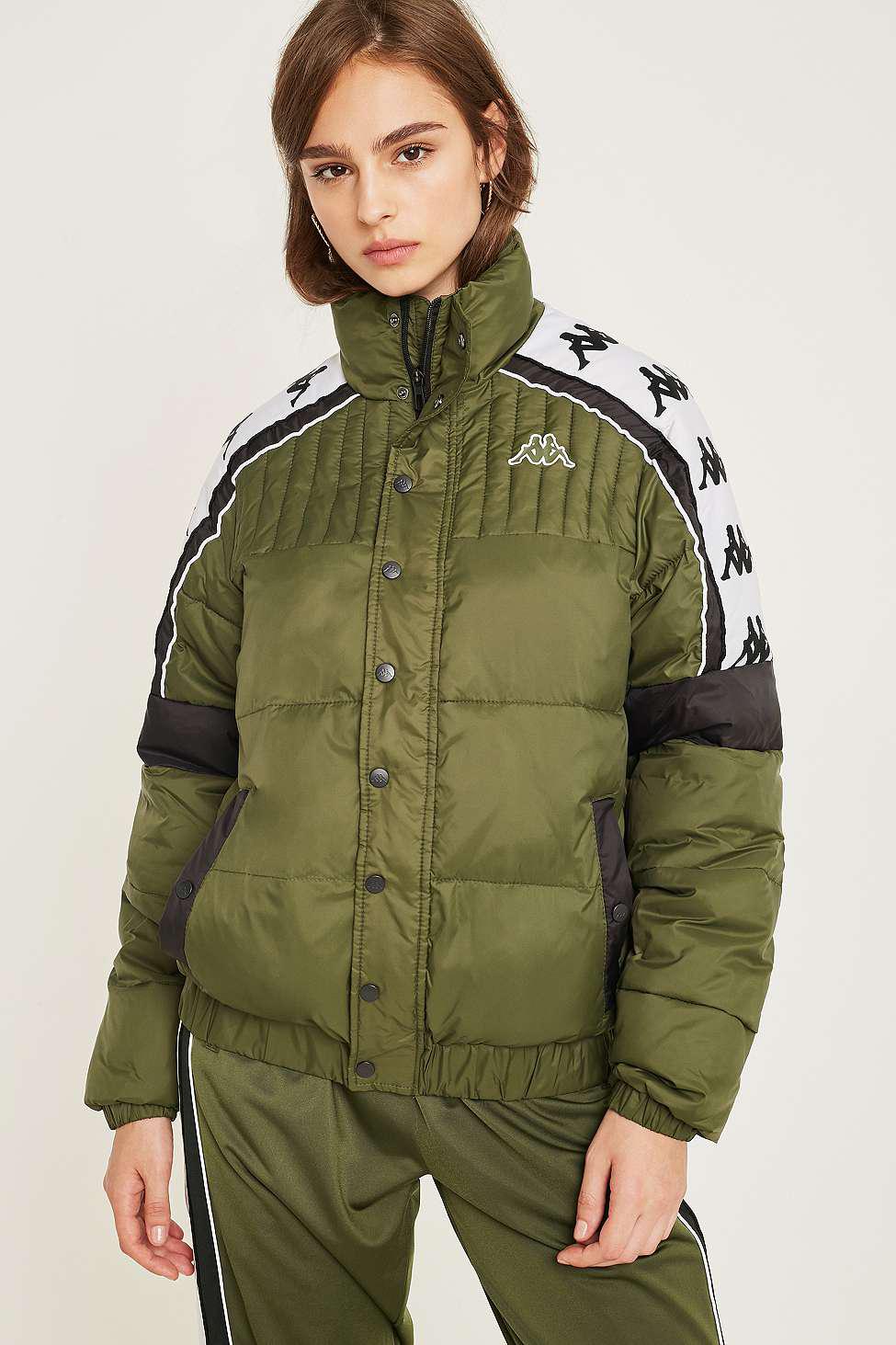 Kappa Banda Khaki Puffer Jacket in Green - Lyst