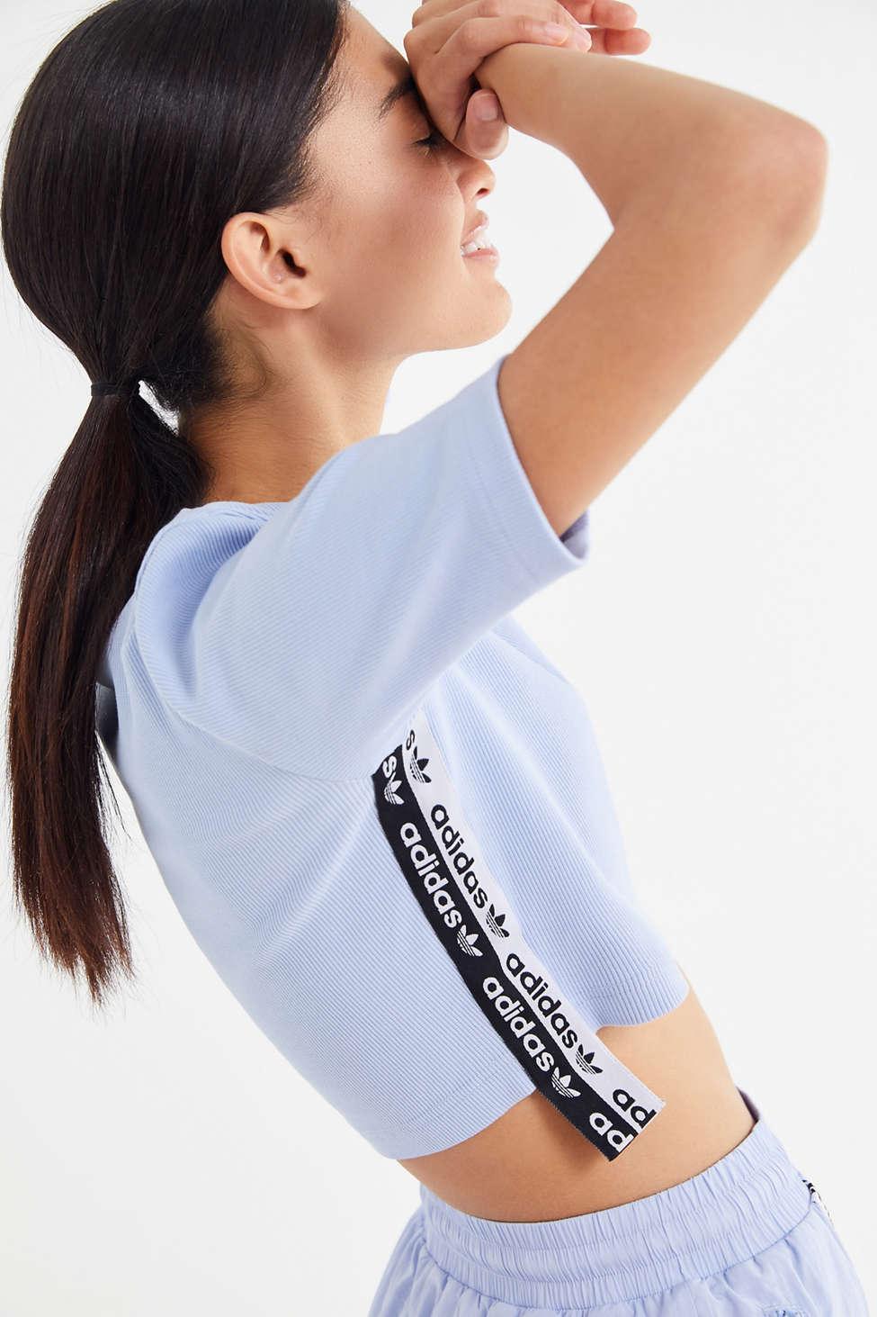 adidas originals reveal your voice ribbed side tape cropped tee
