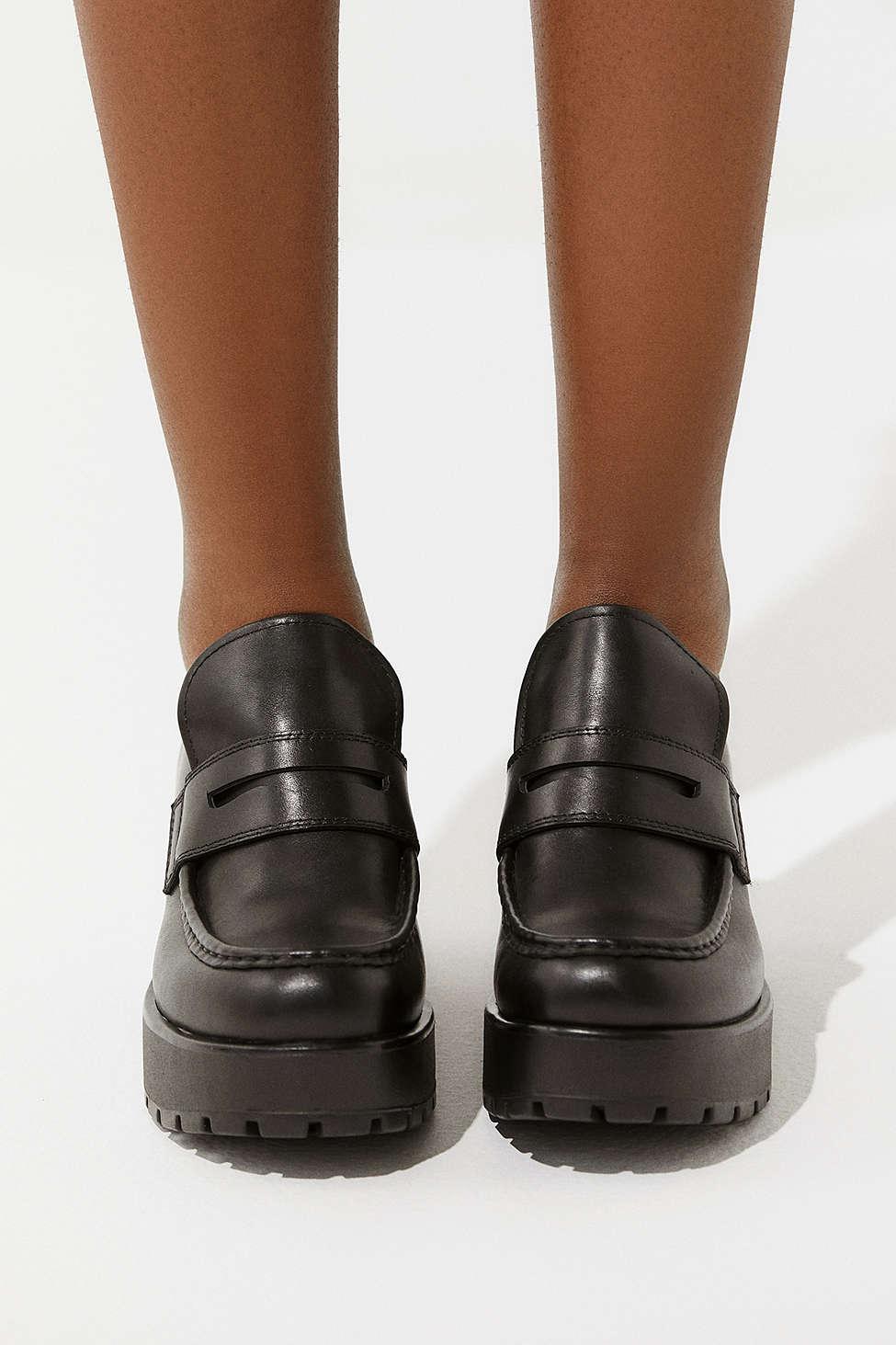 vagabond dioon black leather platform block heeled loafer
