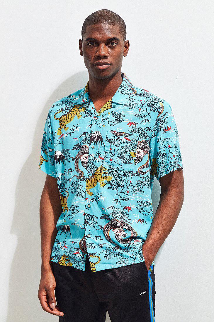 Urban Outfitters Uo Dragon Rayon Short Sleeve Button-down Shirt in Blue for  Men | Lyst