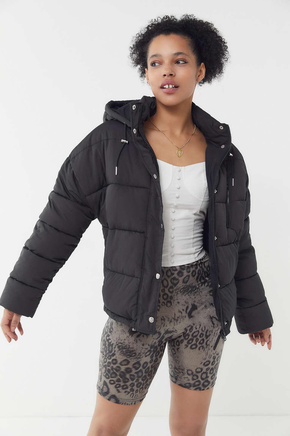 Urban Outfitters Uo Mae Hooded Puffer Coat in Black - Lyst