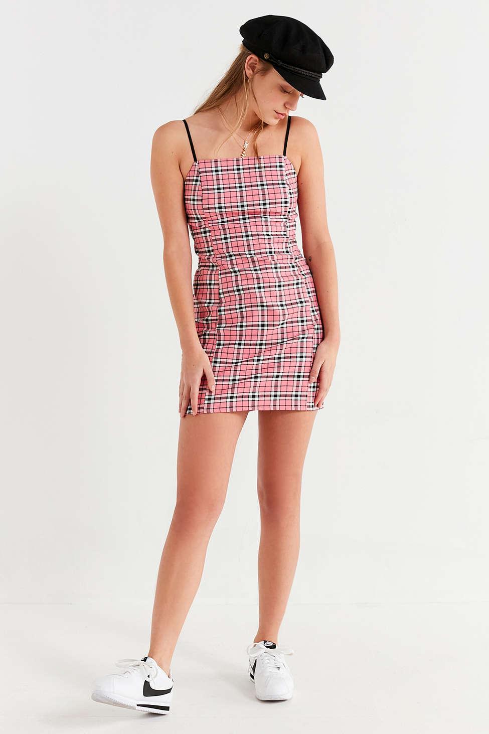 checkered mini slip dress