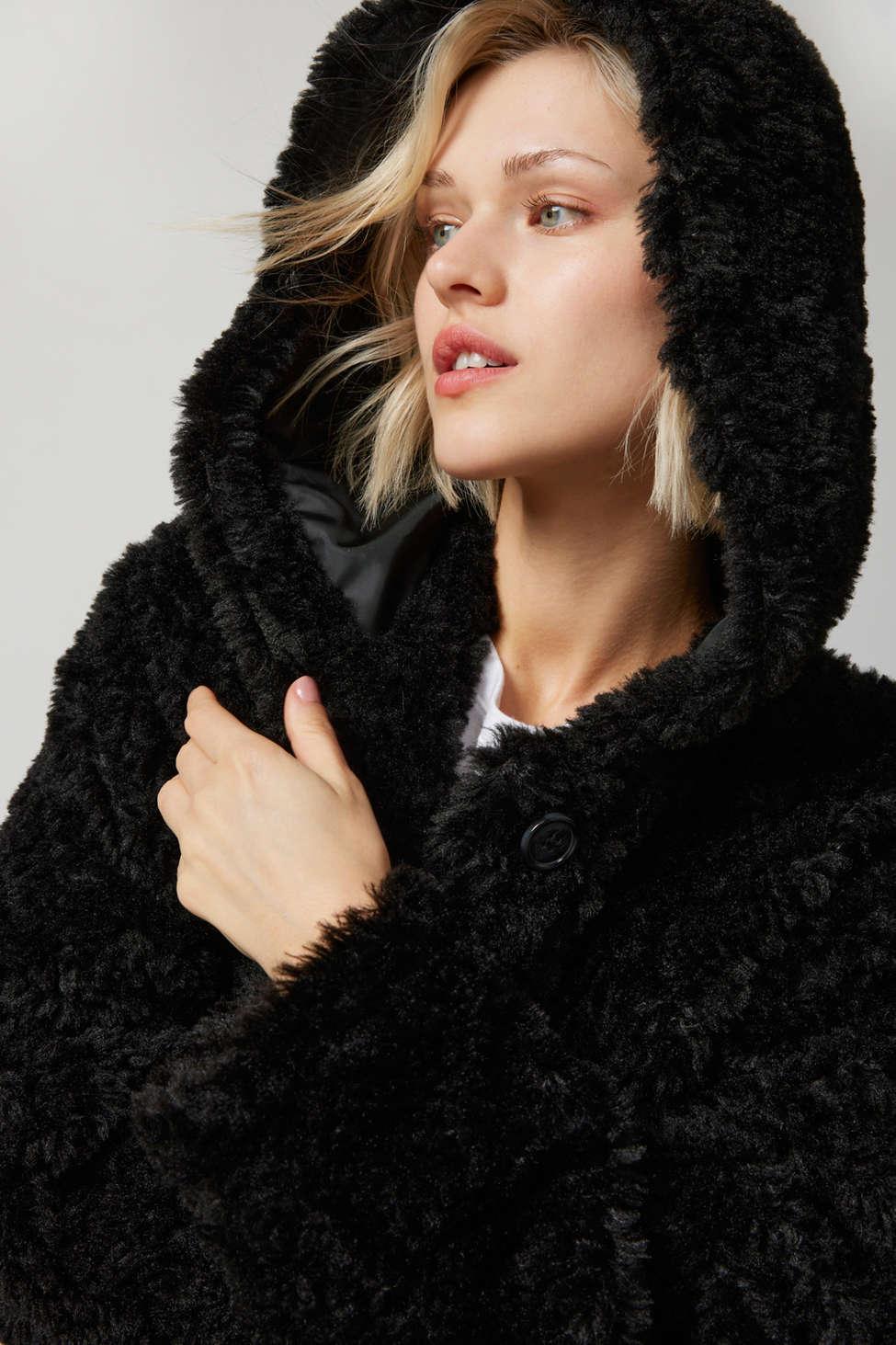 Urban Outfitters Uo Logan Faux Fur Hooded Longline Coat Jacket In Black,at  | Lyst