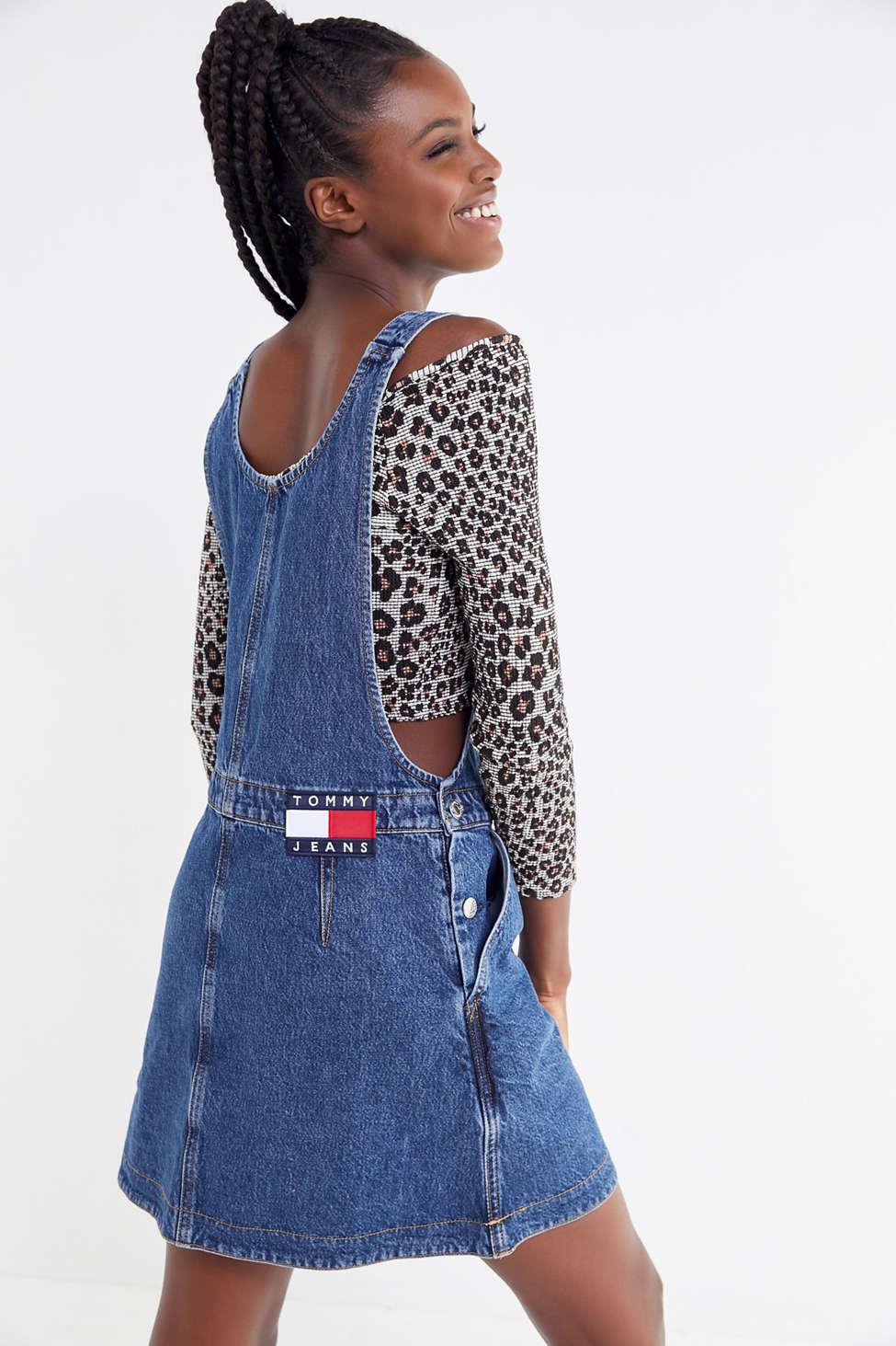 tommy jeans denim dungaree mini dress