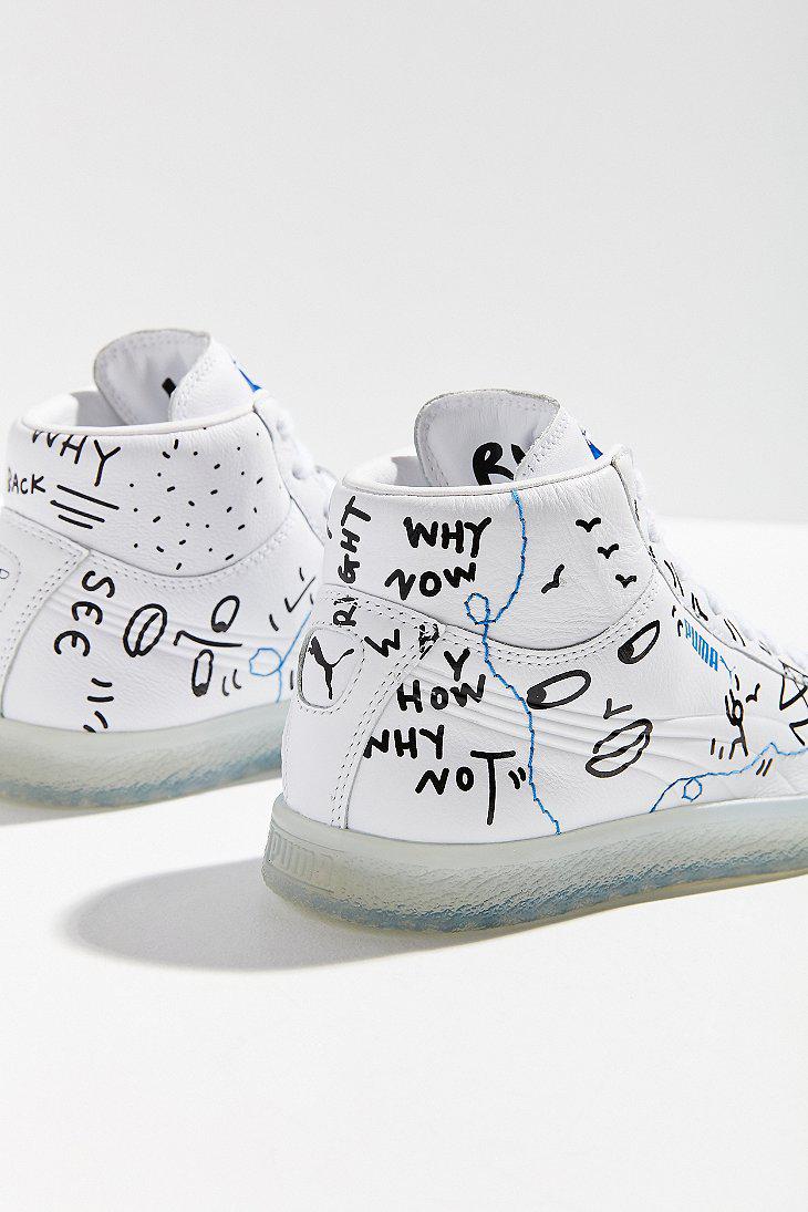 mask pedestal insufficient PUMA Leather Puma X Shantell Martin Clyde Mid Top Sneaker in White | Lyst