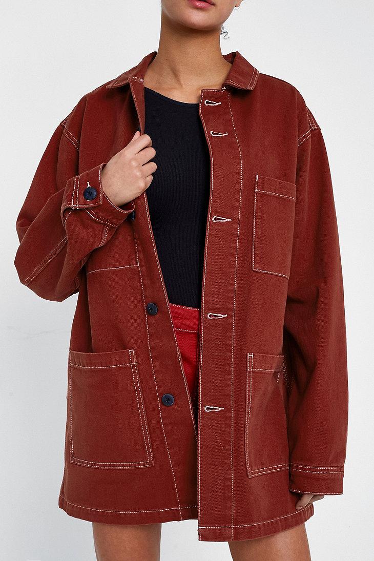 contrast stitch work jacket