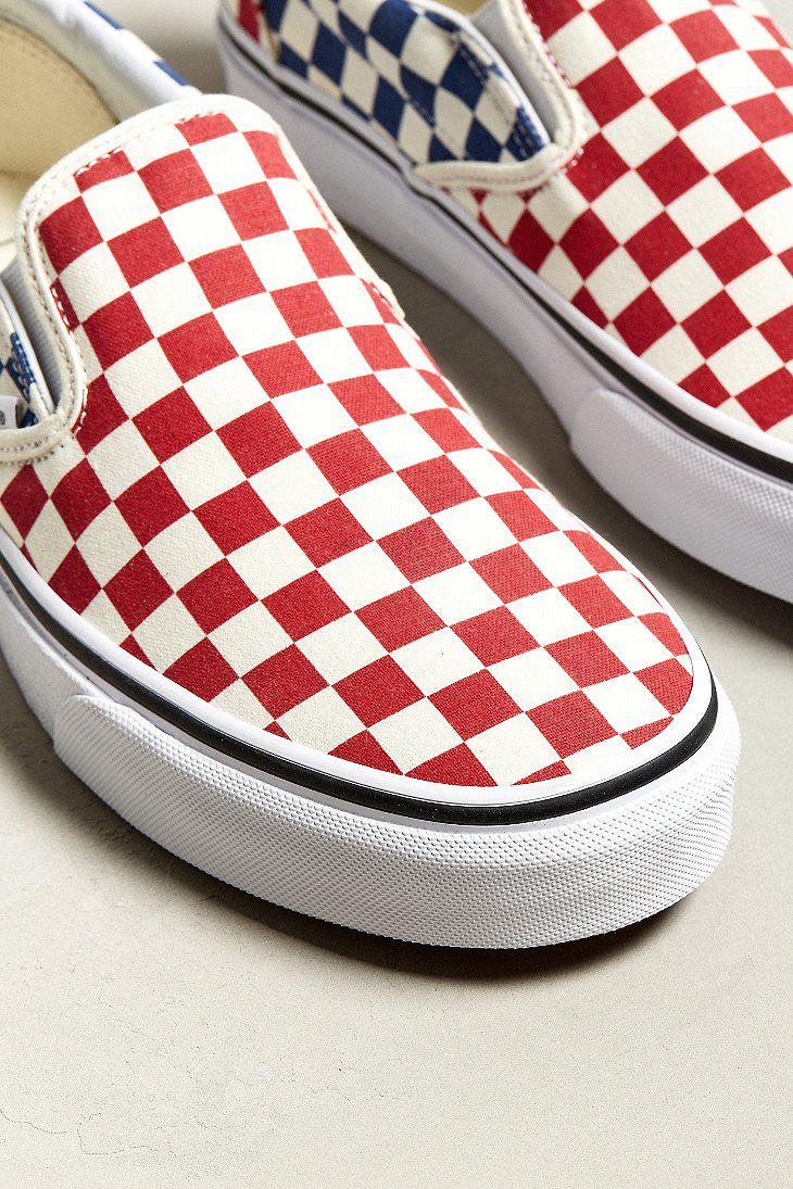 vans slip ons red checkerboard