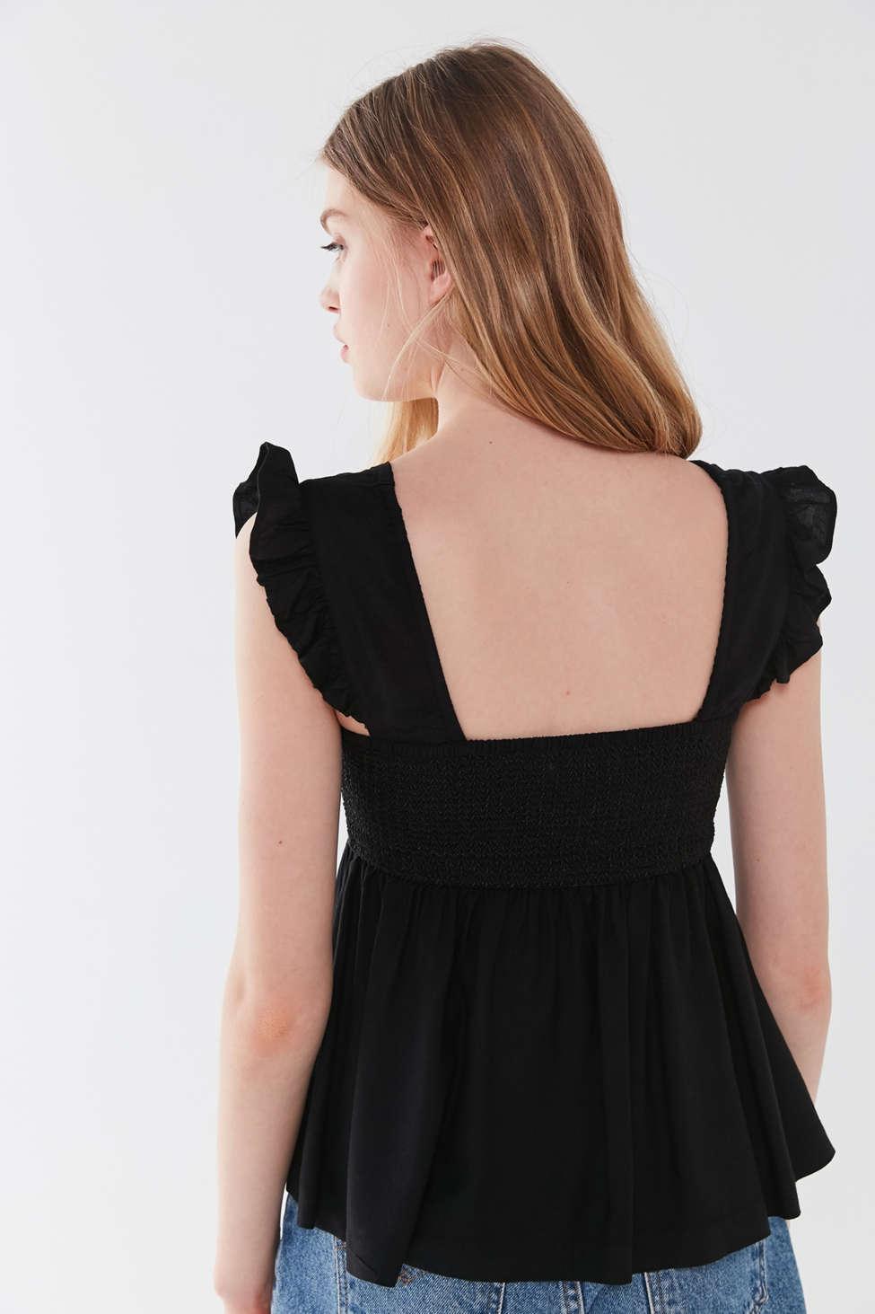Urban Outfitters Synthetic Uo Charlotte Smocked Ruffle Babydoll Top in