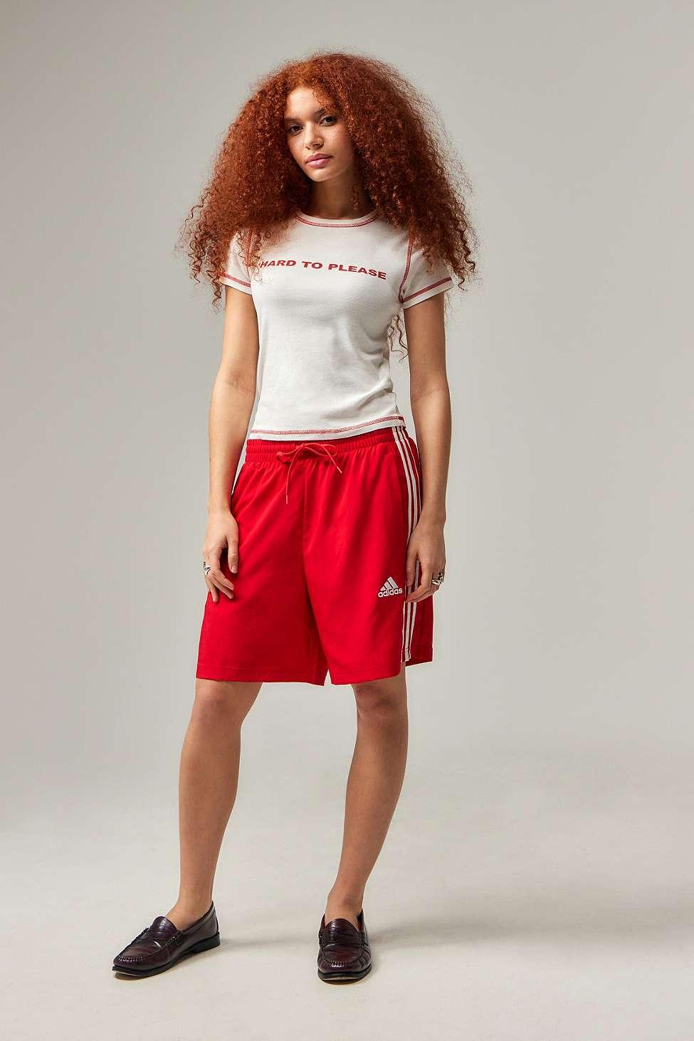 adidas 3 stripes Longline Shorts in Red Lyst UK