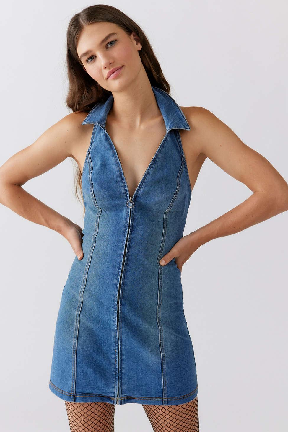 Urban Outfitters Uo Caro Denim Zip-front Mini Dress in Blue | Lyst