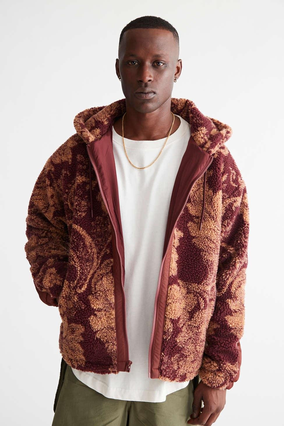 Urban Outfitters Uo Patterned Fleece Hooded Jacket in Brown for Men
