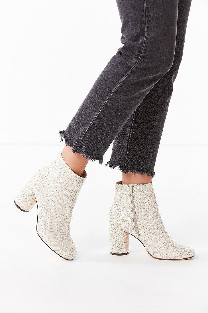 beige faux snake ankle boot