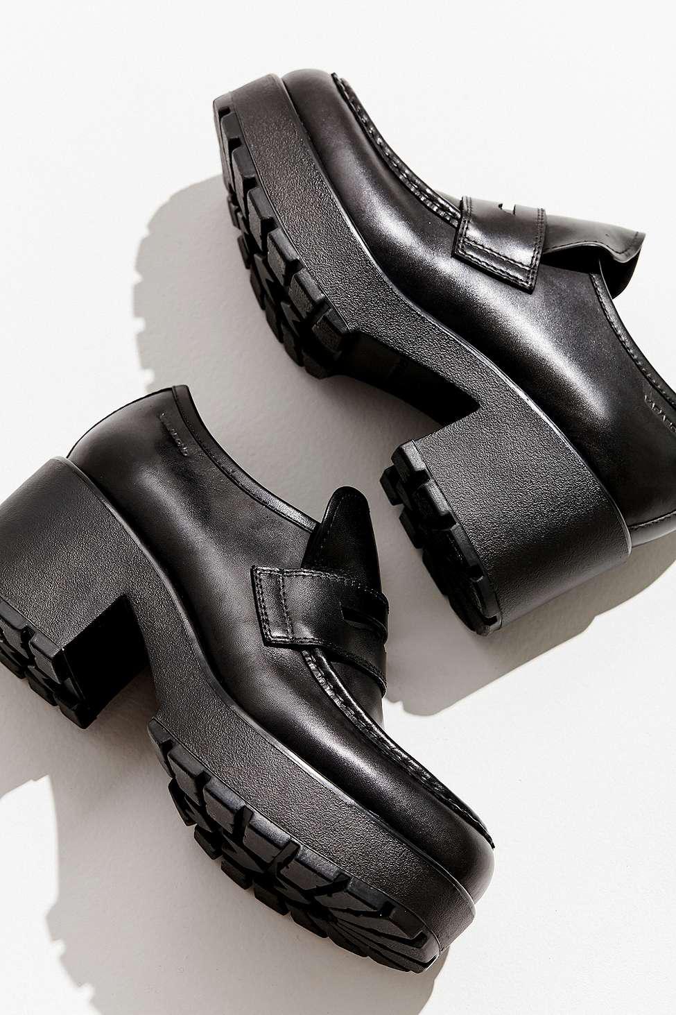 vagabond dioon black leather platform block heeled loafer