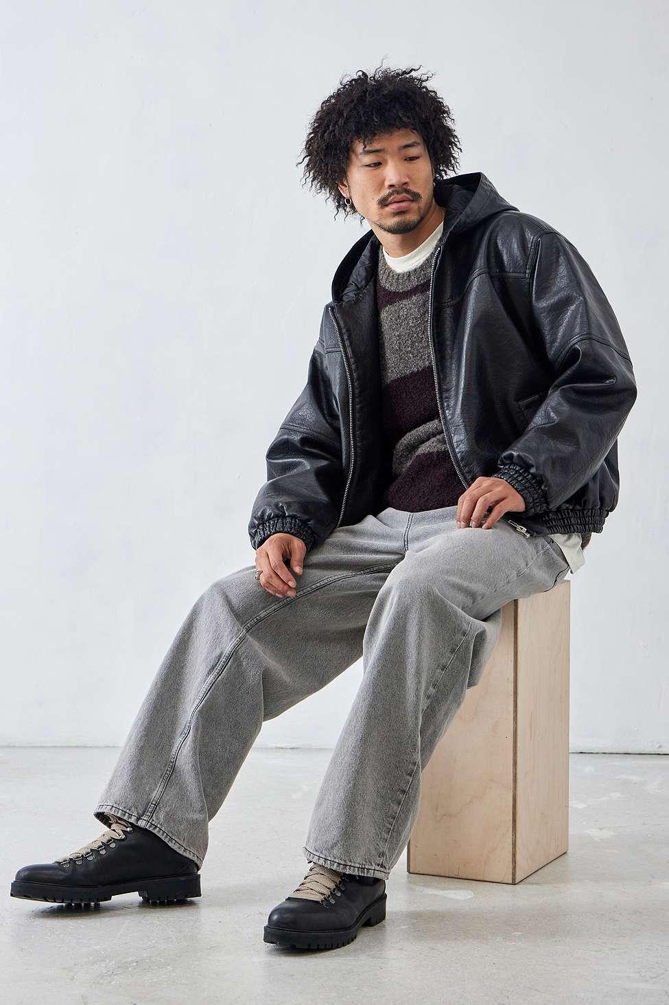 BDG Rex Faux Leather Skate Hoodie in Grey for Men | Lyst UK