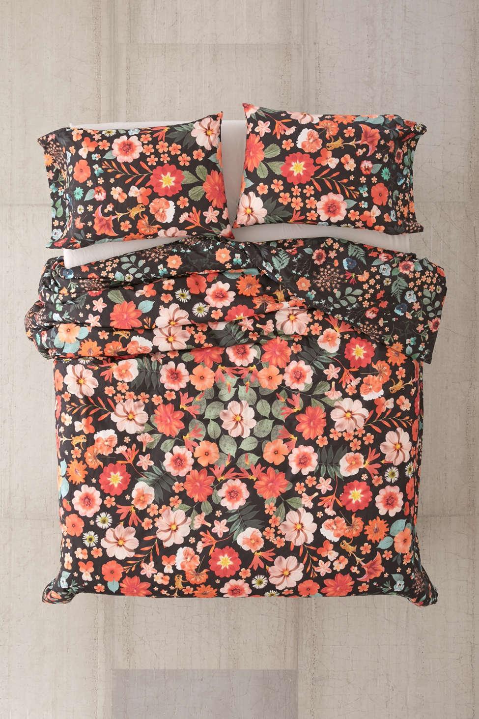 Urban Outfitters Cotton Olivia Floral Duvet Cover In Black For Men