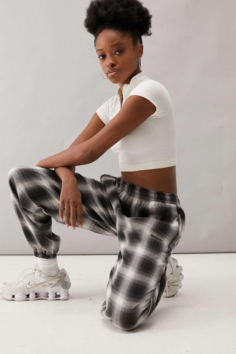 iets frans Cotton Check Joggers in Black - Lyst