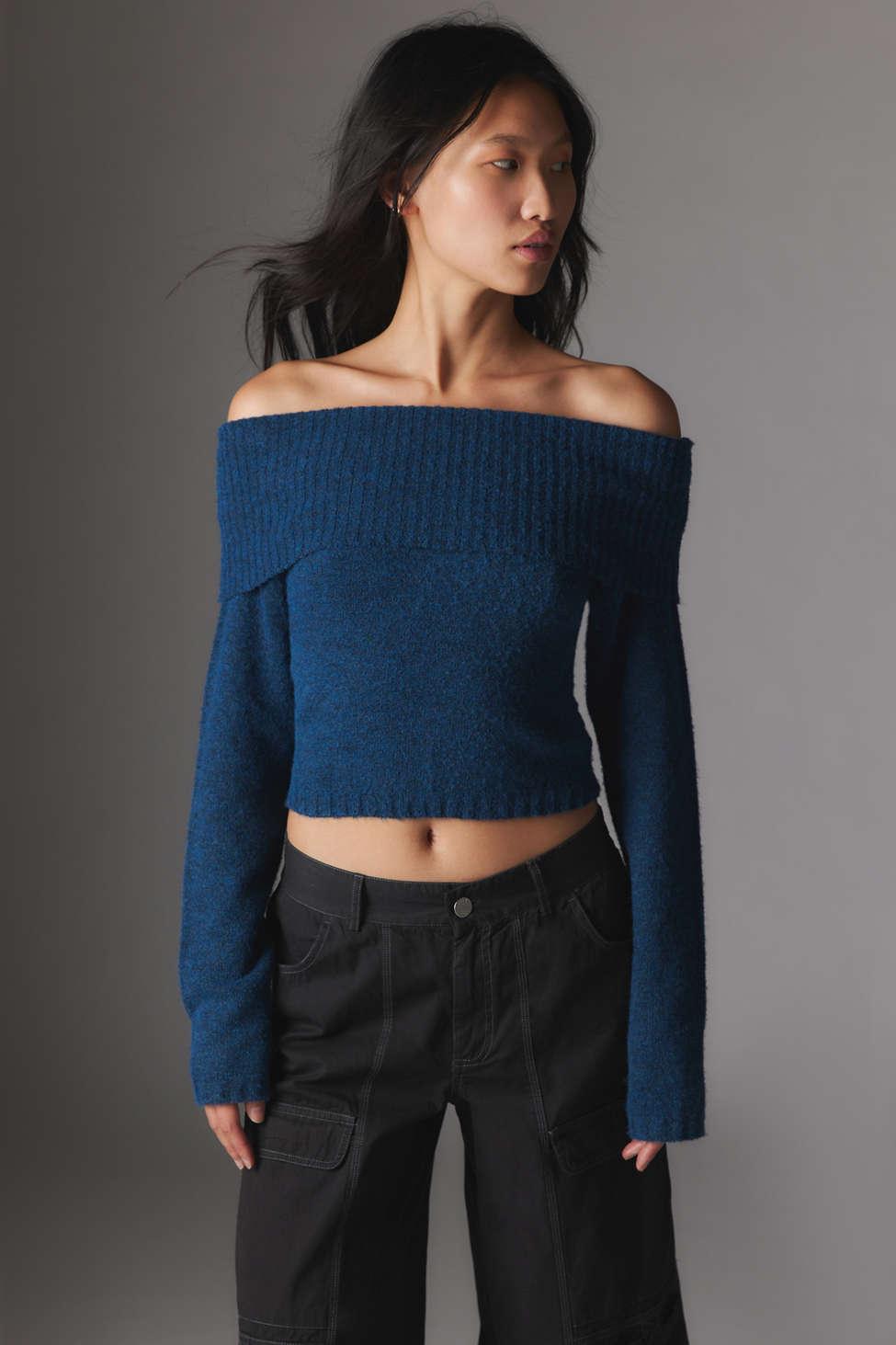 Silence + Noise Silence + Noise Claudia Off-the-shoulder Sweater In Dark  Blue,at Urban Outfitters