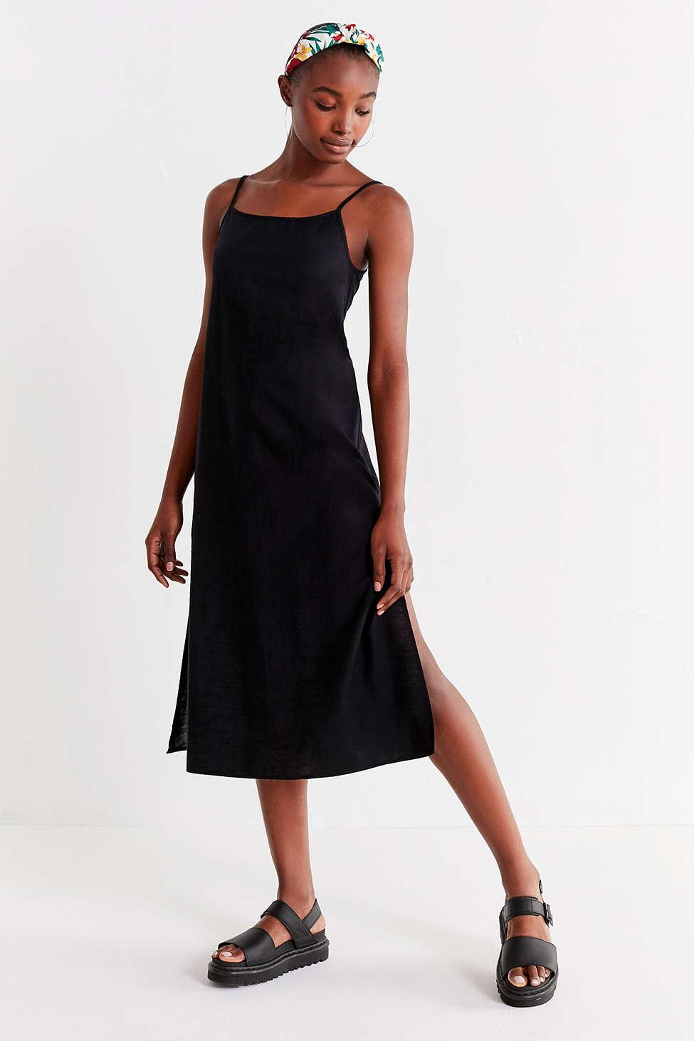 Urban Outfitters Uo Backless Linen Midi Dress in Black | Lyst