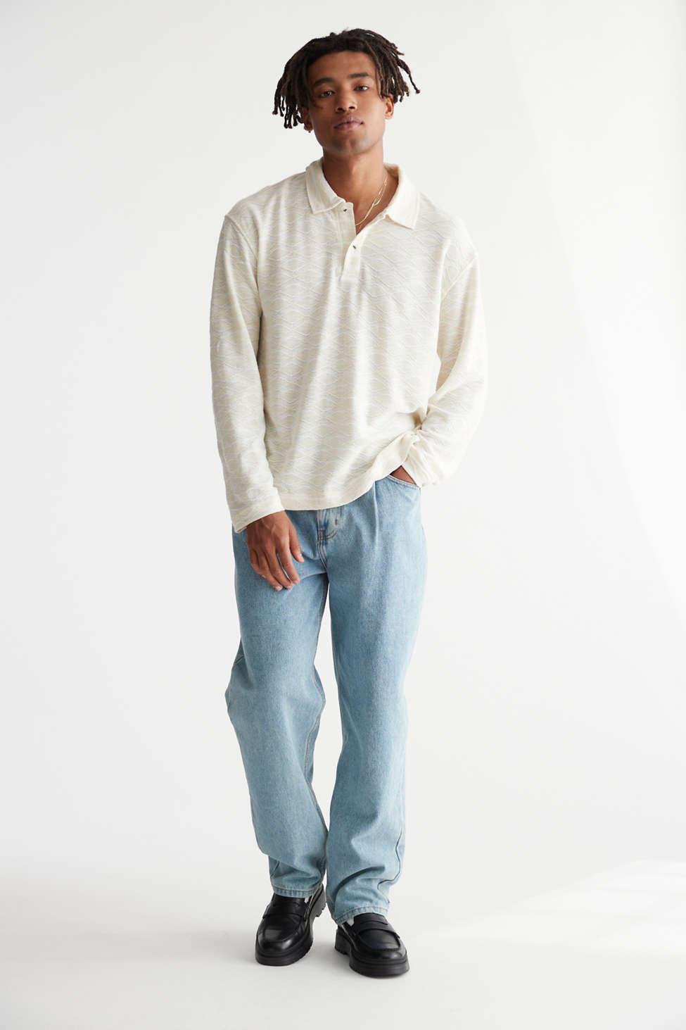 White long sleeve polo with cheap jeans
