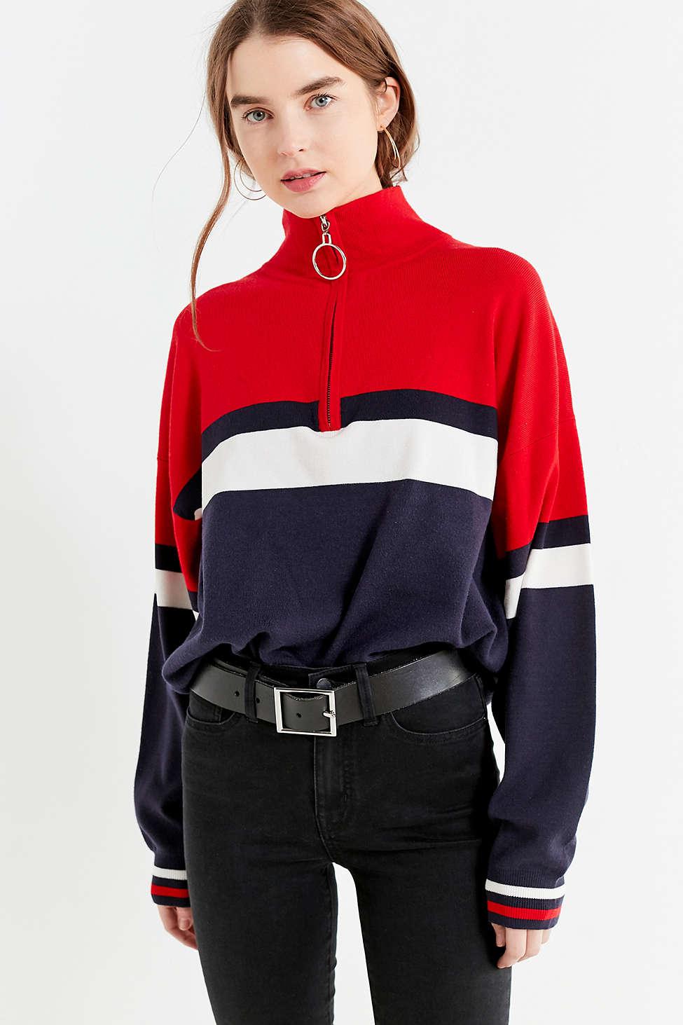 Urban Outfitters Uo Oversized Striped Half-zip Sweater in Red | Lyst