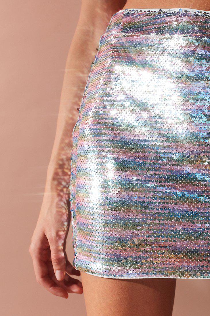 Uo Rainbow Sequin Mini Skirt | Lyst