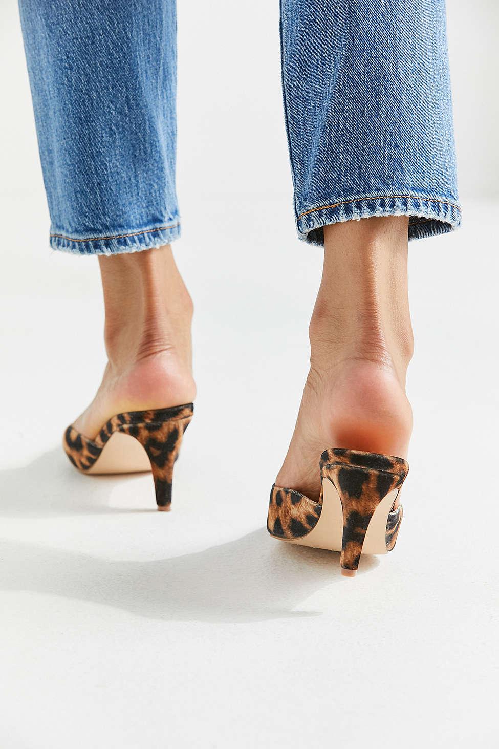 leopard kitten heel mule