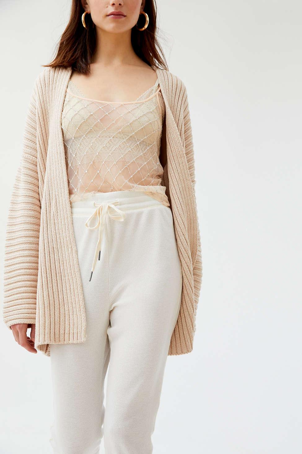 ribbed open front cardigan