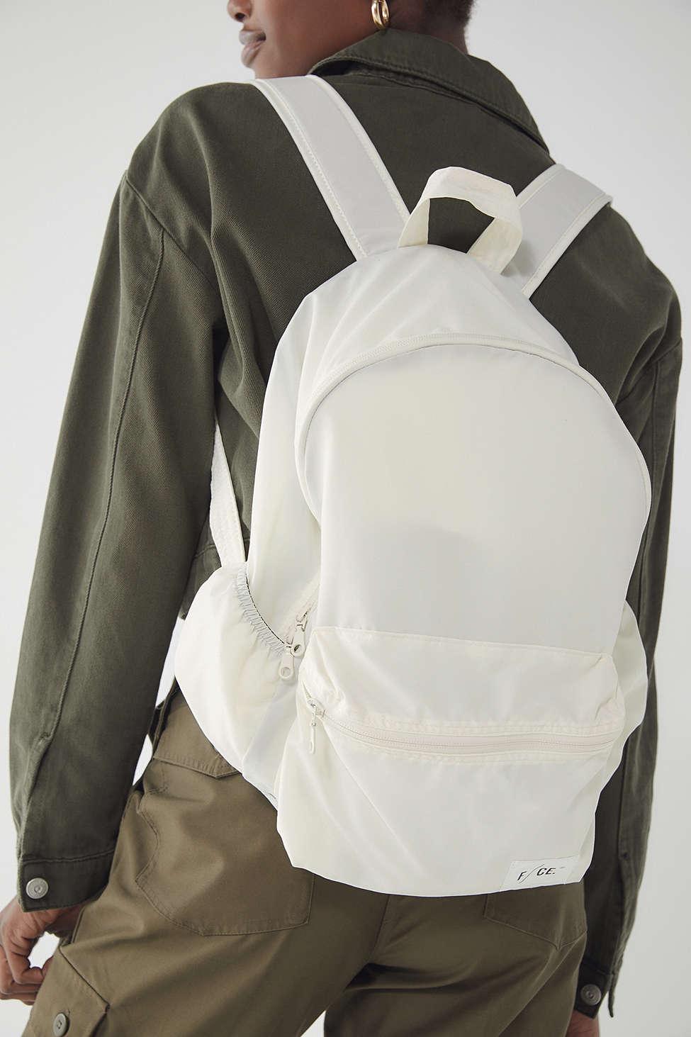 Backpack, Nylon & silver-tone metal, white — Fashion