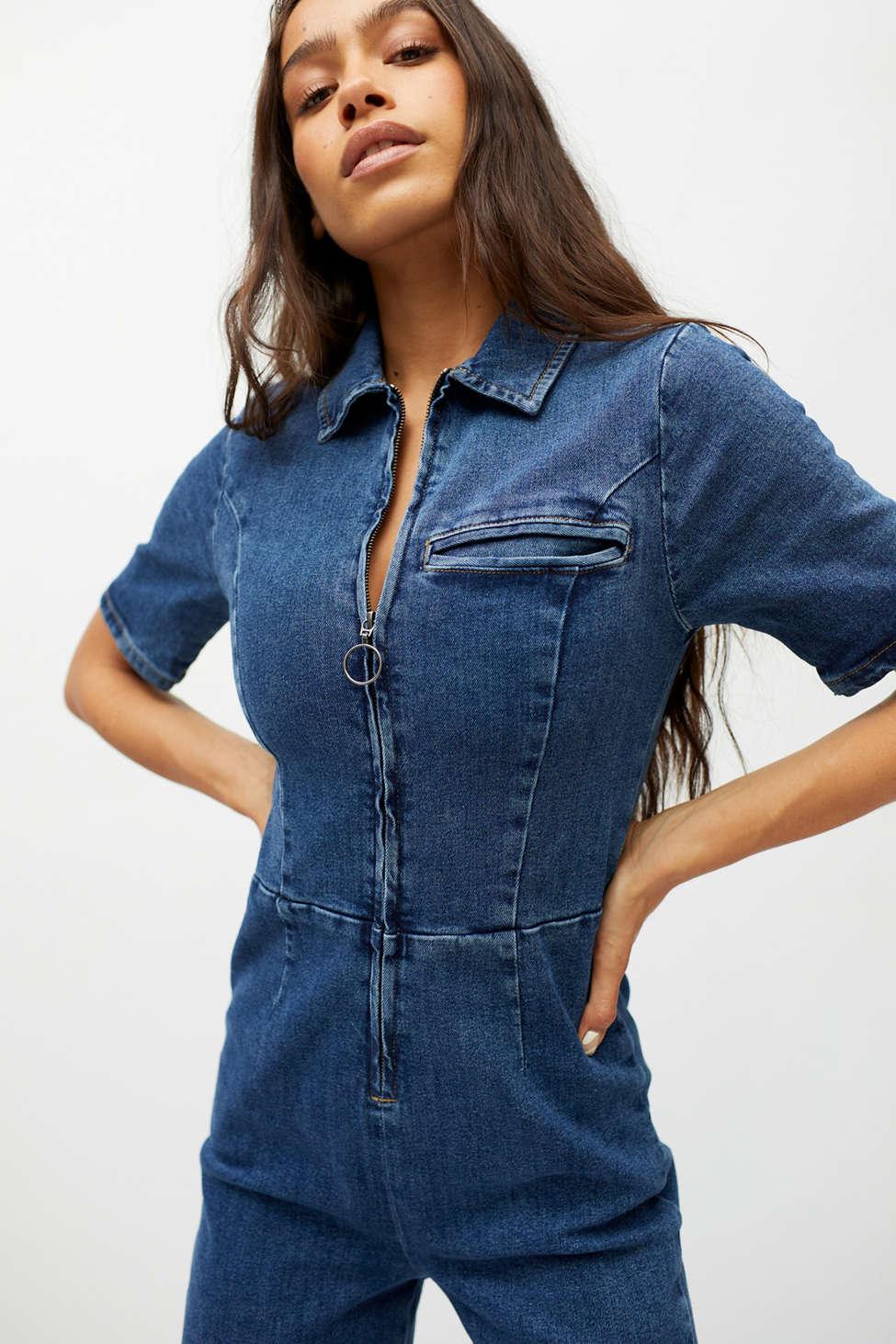Urban Outfitters Uo Hello Sunshine Denim Jumpsuit in Blue | Lyst